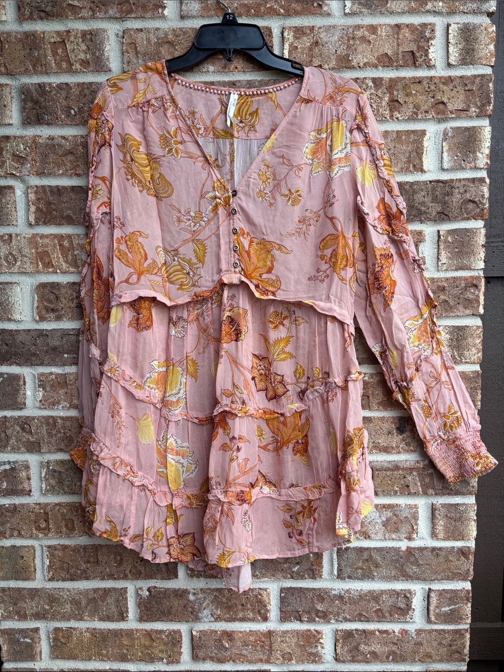 Anthropologie sheer Boho Floral Tiered Blouse - Pink